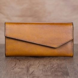 Wallets Vintage Style Genuine Vegetable Tanned Leather Long Women's Card Wallet Female Large Clutch Phone Purse Lady Coin Pocket