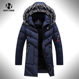 Winter Mid Length Jacket Parkas Mens Warm Thicken Coats Korean Cotton Slim Hooded Outwear Men Casual Padded Jackets 211206