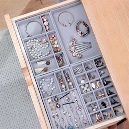 4pcs/lot Jewellery Organiser Velvet Storage Tray Display Ring Bracelet Necklace Box Showcase Drawer 211102
