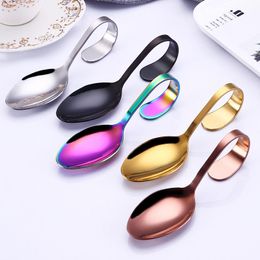 Spoons 1Pc Portable Rustproof Stainless Steel El Buffet Kitchen Curved Handle Dessert Soup Spoon Cutlery Tools