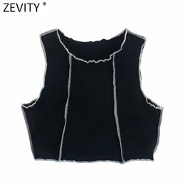 Women O Neck Sleeveless Chic Camis Tank Ladies Reverse Lane Design Knitted Vest Slim T-shirt Casual Crop Tops LS9176 210416