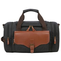 Men Large Capacity Weekend Bag Canvas Multifunction Leather s Carry on Luggage Tote Utility Travel Drop 211118