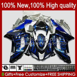 Bodywork For KAWASAKI NINJA ZX-600 ZX 6R 600 CC 600CC 6 R 07-08 Body 10No.125 ZX-6R ZX600C ZX636 2007 2008 ZX 636 ZX600 ZX-636 ZX6R 07 08 Motorcycle Fairing Kit blue flames