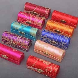 12pcs Mini Chinese style Silk Brocade Party Favor Candy Box with Mirrored Jewelry Case Lipstick Storage Tube Lip gloss Packaging
