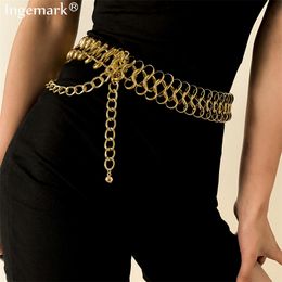 Ingemark Statement Letter Drop Body Waist Chain for Women Adjustable Charm Gold Silver Belly Chain Waistbands