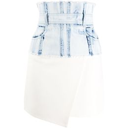 HIGH STREET est Designer Skirt Women's Tassel Fringed Denim Patchwork Asymmetrical 210521