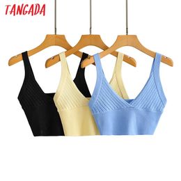 Women High Quality Solid Tank Top Sleeveless Backless Female V Neck Knit Tops AI58 210416
