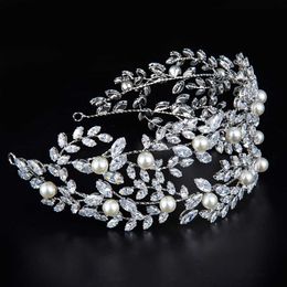 Fashion Bride Crown Wedding Tiaras With Zircon Women Hair Accessories Jewelry Pearl Headpiece Soft Luxury Barrettes Hairband X0625