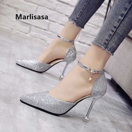 Marlisasa Women Cute Pointed Toe Golden High Heel Shoes Lady Casual Comfortable Party Shoes Sexy Wedding Silver Pumps G5452 X0526