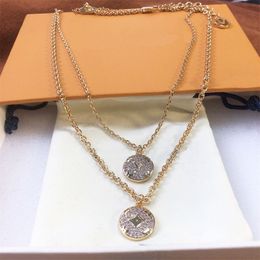 Women Men Two Layer Chain Necklace With Box Diamond Floral Letter Jewelry Bling Party Street Necklaces Personality Exquisite Chains