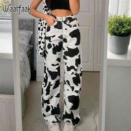 Animal Cow Printed White Y2K Jeans Baggy Vintage 90S Pockets Patchwork Straigh Pants High Waist Streetwear Harajuku 210629