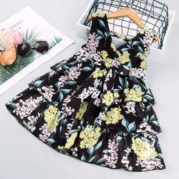 Girls' Dress New Style V-neck Sleeveless Princess Dress 2-7 Years Olds Children Summer Clothes Printed Flower Outing Dresses Q0716