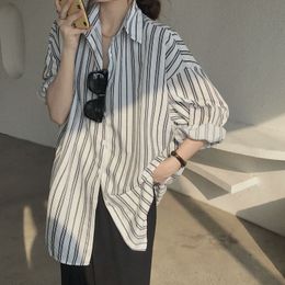 All Match Stylish Geometric Office Lady Striped Chic Oversize Slim Casual Women OL Elegance Shirts 210421