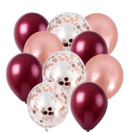 10 pcs/lot Rose Gold Confetti Balloon Burgundy Wine Red Latex Balloons Wedding Decoration Happy Birthday Party Supplies Ballons