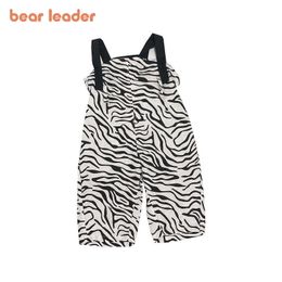 Bear Leader Girls Suspender Pants Summer Kids Striped Casual Overalls Children Korean Fashion Loose Clothing 1-6 Years 210708