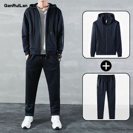 Fashion Running Sport Suit Hooded Men Casual Polyester Fall Winter Warm Sweatshirts Men's Casual Tracksuit Suit B0791 210518