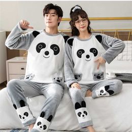 Winter Long Sleeve Couple Thick Warm Flannel Pyjama Sets for Men Cute Cartoon Sleepwear Pyjamas Women Homewear Home Clothes 211110