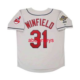 Stitched Custom Dave Winfield 1995 World Series Grey Road Jersey add name number Baseball Jersey