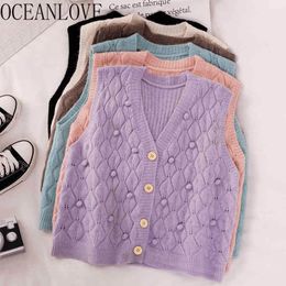 V Neck Woman Vests Solid Single Breasted Vintage Spring Sweaters Loose Sweet Autumn Tops Cardigans Mujer 19459 210415