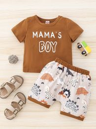 Baby Letter Graphic Tee & Dinosaur Print Shorts SHE