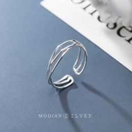 Geometric Three-Layer Line Ring for Women Fashion Real 925 Sterling Silver Open Abjustable Finger Rings Fine Jewellery 210707