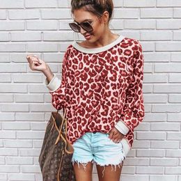 New Fashion Women Sweatshirt Round Neck Print Leopard Jersey Loose Shirt 5 Colors Women Pullovers Tops 210419