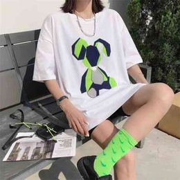 Summer Cartoons Women's Loose-Fit T-Shirt Crew Neck Thick Versatile Mid-Length Underwear Tops woman tshirts 210507