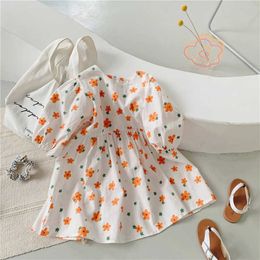 New 2021 Spring Baby Girls Printed Dresses Puff Sleeve Korean Style Kids Costumes Children Chic Dresses Q0716