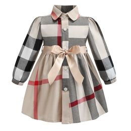 Bebê meninas vestidos designer primavera plissado vestido crianças roupas de festa vestidos da criança roupas xadrez arco
