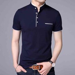 New Fashion Brand Polo Shirt Men's Summer Mandarin Collar Slim Fit Solid Colour Button Breathable Polos Casual Men Clothing 210401