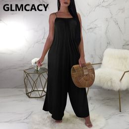 Women Spaghetti Strap Wide Leg Jumpsuit Casual Solid Loose Style Chic Overalls 210702