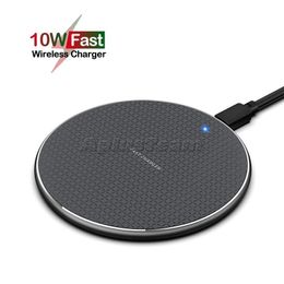 Useful 10W Fast Metal Qi Wireless Chargers High Quality For iPhone Samsung Adapter Charging Pad LED Light Universal Smartphone charger With Retail Box