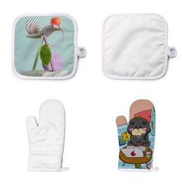 Sublimation Oven Mitts Sublimation Pot Holders DIY White Blank Single Side Bakeware Sets Heat Transfer Microwave Oven Gloves Heat Insulation Mats By Air A12