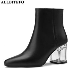 ALLBITEFO crystal heel genuine leather brand high heels office ladies shoes thick heels women ankle boots autumn women boots 210611