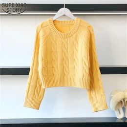 Korean Style Twist Short Sweater Solid Colour Women's Pullover Autumn Long Sleeve Kintted Jumper 11957 210508