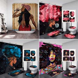 Curls Sexy African Girl Shower Curtain Waterproof set Non-Slip bathroom shower curtain and rug sets curtain for bathroom 211116