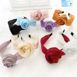 Fashionable Pure Colour Bright Silk Headband For Woman Girls Elegant Bohemian Gauze Rose Flower Hairband Bezel Hair Accessories