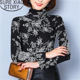 Womens Tops And Blouses Blusas Mujer De Moda Turtleneck Floral Full Plus Size Women Long Sleeve Shirts 2190 50 210415