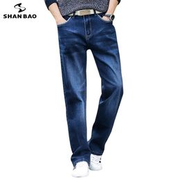 Shan Bao Осенний бренд прямо Свободные растягивающие джинсовые джинсы классический стиль молодые мужские плюс размер высокого качества повседневные джинсы 2111111
