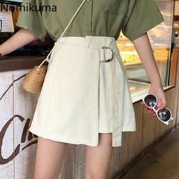 Nomikuma Arrival Lace Up High Waist Shorts Skirts Solid Colour Casual Fashion Irregular Short Pants Women Korean Style 3b882 210514