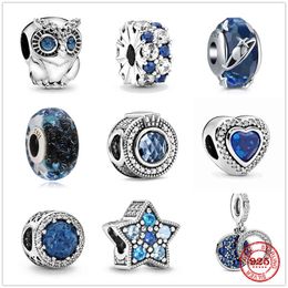 pandora charm jewelry UK - New Original Silver Shiny Sky Ocean Blue Owl Bead Fit Pandora Charms 925 Beads Bracelet for Women Diy Fashion Jewelry