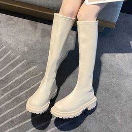 Slim Flat Thigh High Boots Women Thick Heel Shoe Fashion Platform Knee High Boots Women Shoes Autumn Winter Long Motorcycle Boot Y1018