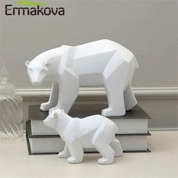 ERMAKOVA Bear Sculpture Geometric Resin Polar Bear Statue Fashion Desktop Ornament Modern Abstract Bear Figurines 210607
