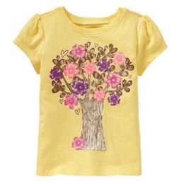 100% Cotton Girls short sleeve summer Children Clothes t-shirts Girl Dress Baby Outerwear Yellow Tree tees top 210413