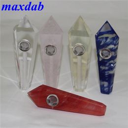 Crystals Opal quartz Tobacco Pipe portable Hand Pipes & Metal Carb Hole household smoking bong ash catcher