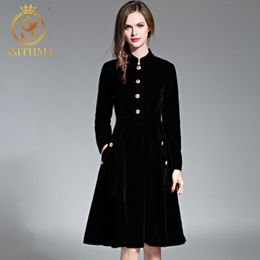 High Quality Luxury Runway Velvet Dress Vintage Elegant Plus Size Winter Dresses Vestidos S-3XL 210520