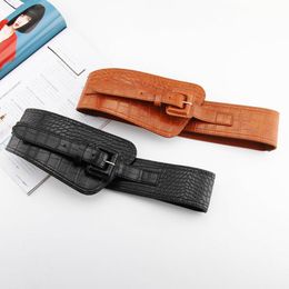 Belts Waist Belt Women Vintage Wide Cummerbund Crocodile Elastic Force Band PU Leather Tight Corset For Dress Stretched Strap