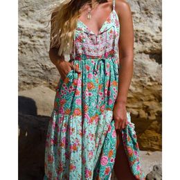 INSPIRED mint floral new summer straps sleeveless bohemian for women plus size long beach dress 210412