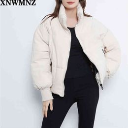 White Thicken Parkas Women Solid Stand Collar Full Sleeve Pocket Jackets Fashion Casual Loose Clothes Zipper Outdoor Winter Coat 210510