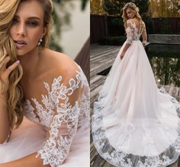 Bohemian See Through Half Sleees Blush Pink Wedding Dress Long Train Sexy Back Bridal Gowns 2022 Vestido de Novia Robe Mariee